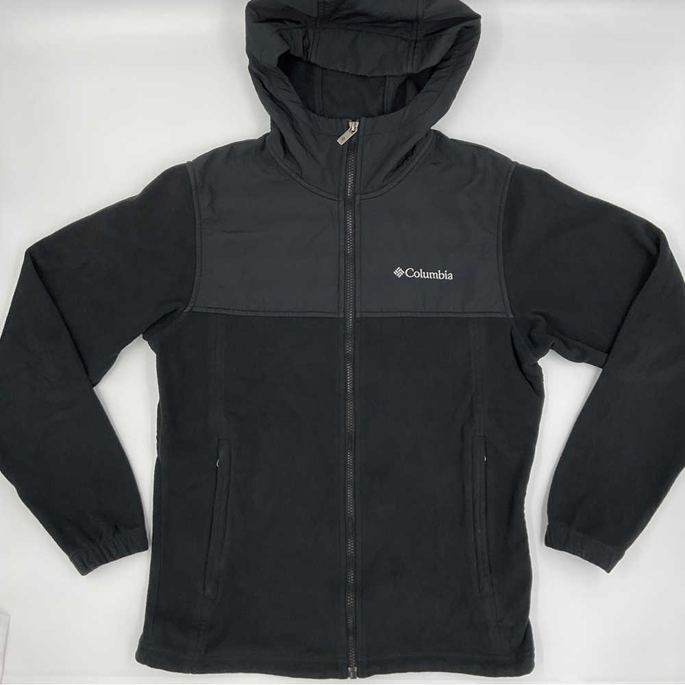 Columbia Mens Hooded Fleece Hybrid Full Zip Jacket Black Small